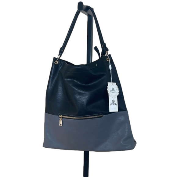 NWT Gussaci handbag purse w/tassel Black/Grey Top zipper closure 2 compartments - Picture 1 of 7